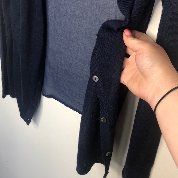 Navy Sheer Back Wool Cardigan - Picture 3 of 8